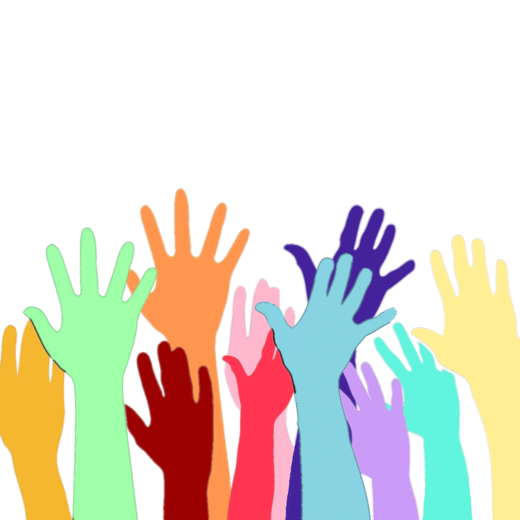 Multicolor raised hands